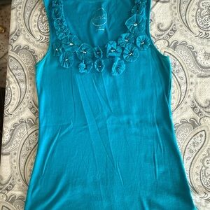 INC International Concepts Blue Embellished Sleeveless Tank Top